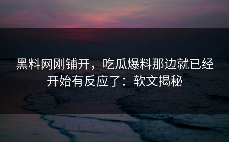 黑料网刚铺开，吃瓜爆料那边就已经开始有反应了：软文揭秘