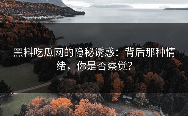 黑料吃瓜网的隐秘诱惑：背后那种情绪，你是否察觉？