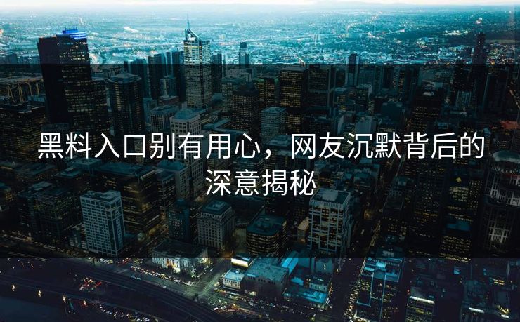 黑料入口别有用心，网友沉默背后的深意揭秘
